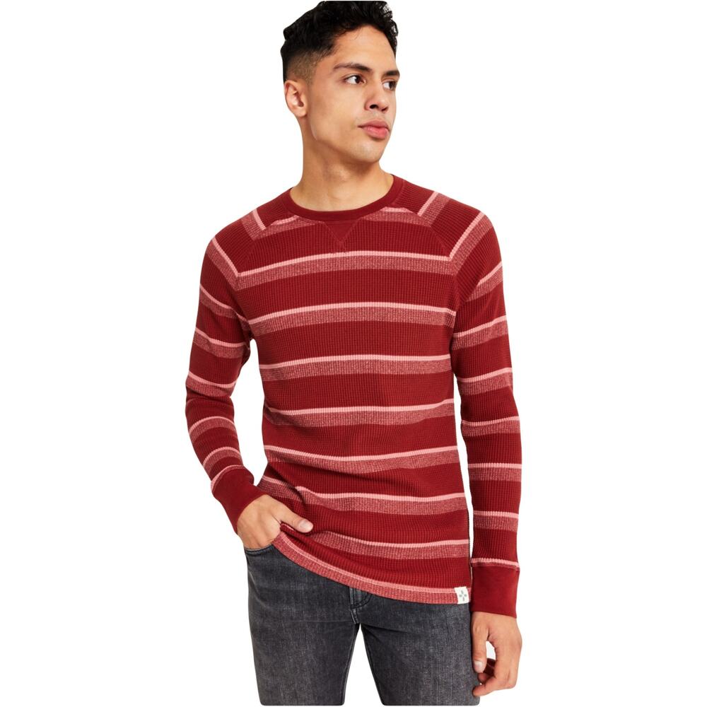 NWOT SUN+STONE Sweatshirt Top M Stripe  Waffle-Knit Logo Merlot Pink Long-Sleev